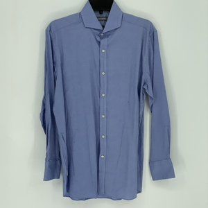 Micheal Bastian Mens Trim Blue Dress Shirt